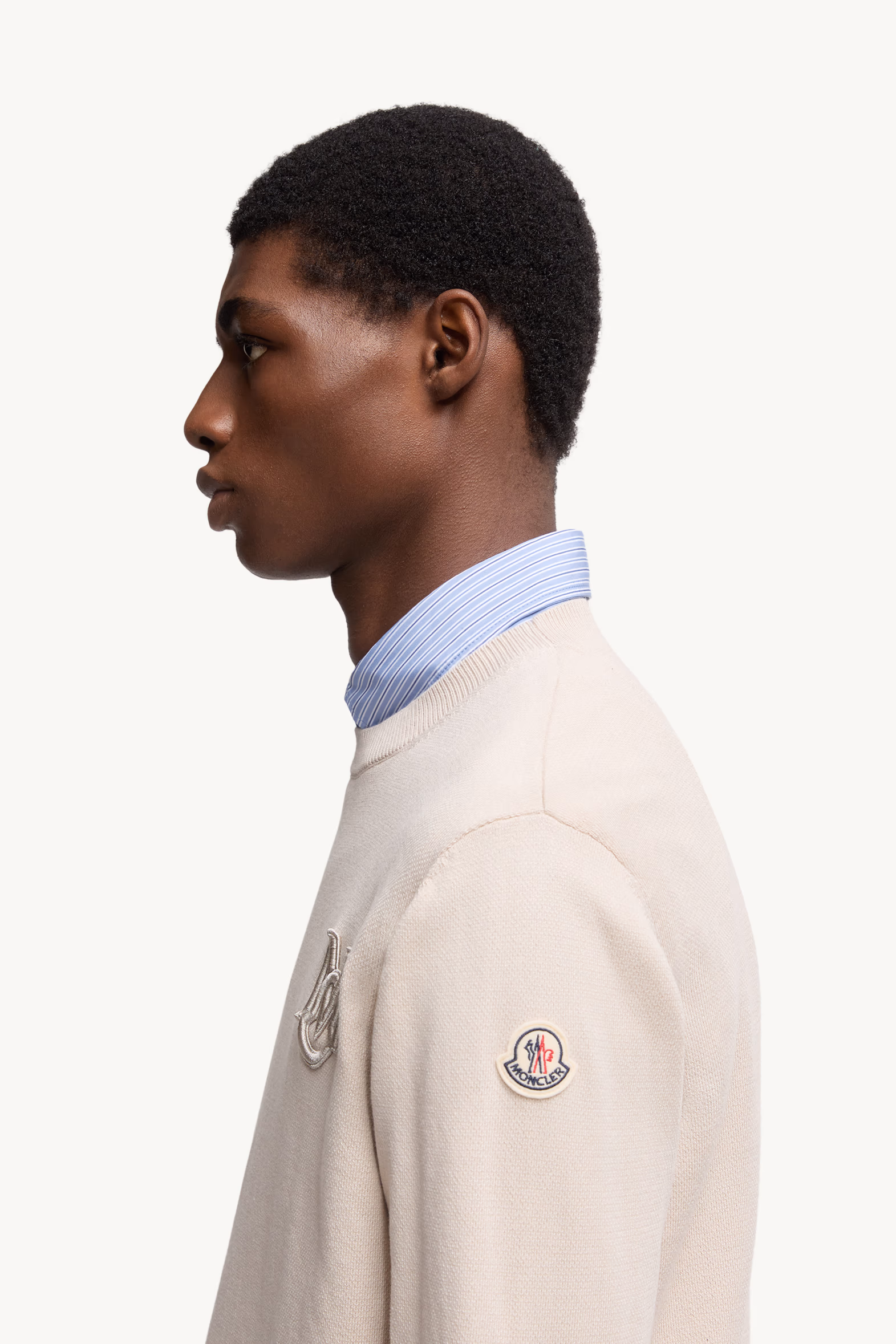 Embroidered Monogram Cotton Sweater Men Light Beige Moncler 4